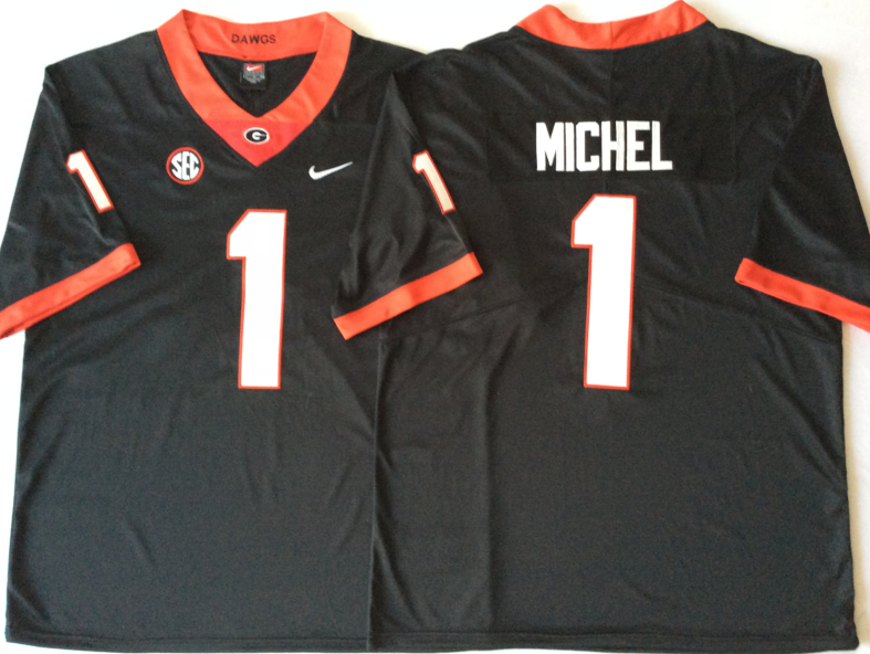 NCAA Men Georgia Bulldogs Black #1 MICHEL->ncaa teams->NCAA Jersey